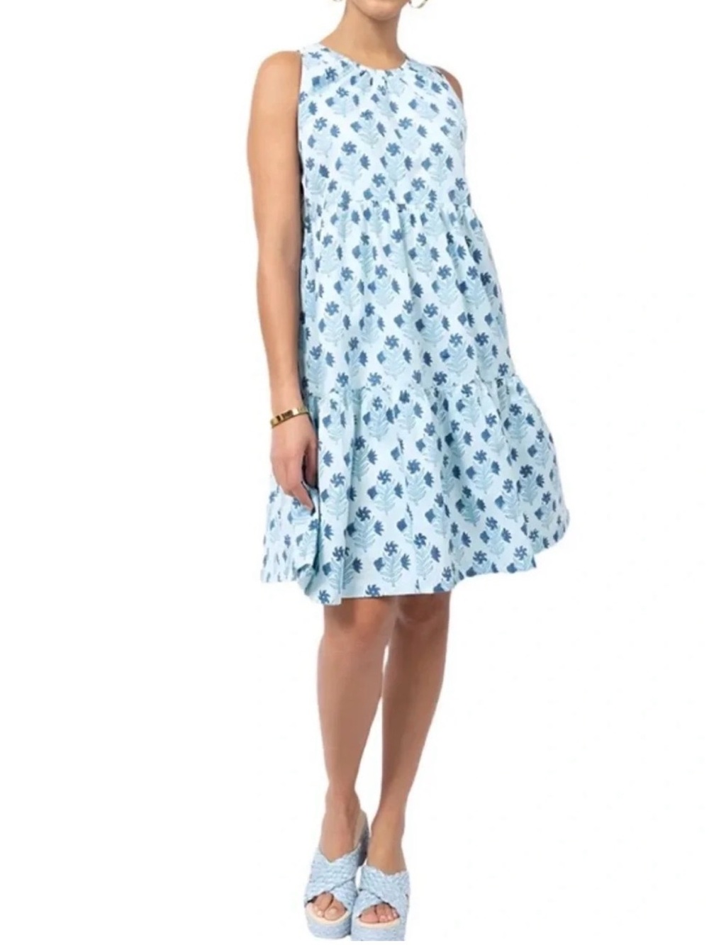 Uncle Frank by Ivy Jane Light Blue Floral Tiered Mini Dress with Pockets
